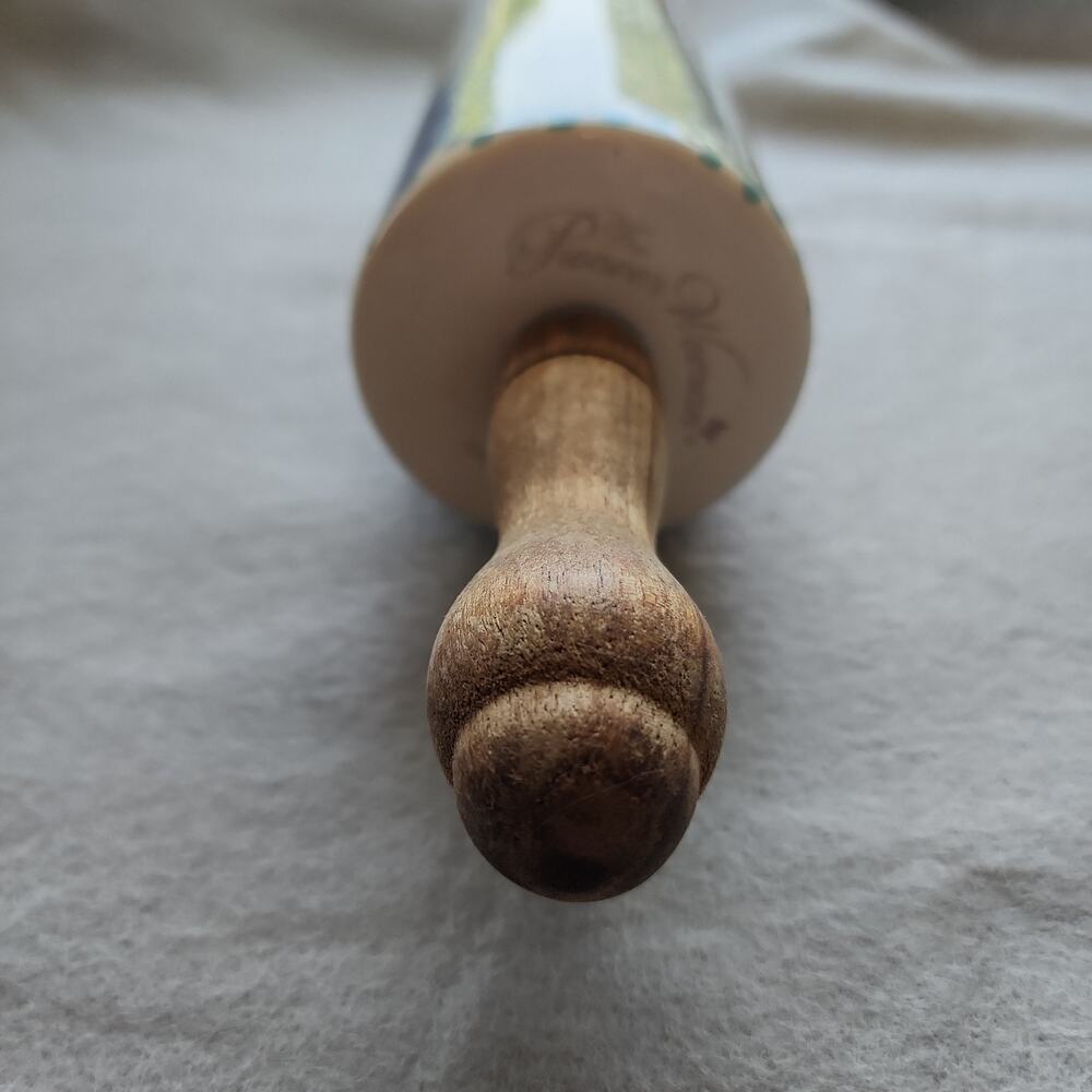 Pioneer Woman Rolling Pin Spring Melody Ceramic Floral Acacia Wood Handles 18in - Picture 8 of 8